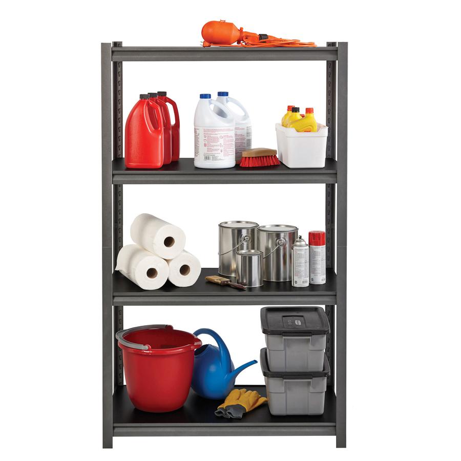 Lorell Iron Horse 3200 lb Capacity Riveted Shelving - 4 Shelf(ves) - 60" Height x 36" Width x 18" Depth - 30% Recycled - Black - Steel, Laminate - 1 Each