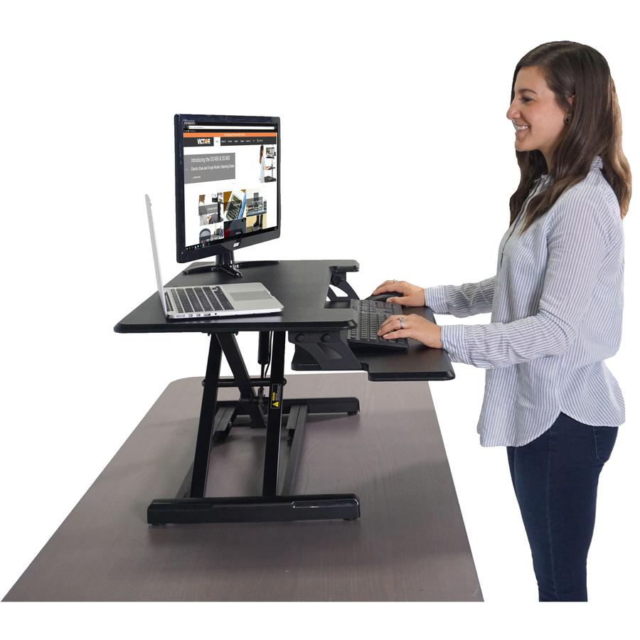 Victor High Rise Height Adjustable Compact Standing Desk with Keyboard Tray - 19" Height x 32.5" Width x 18" Depth - Standing Desk Converter - Compact for 24" Standard Desk or Table - Wood, Laminate,