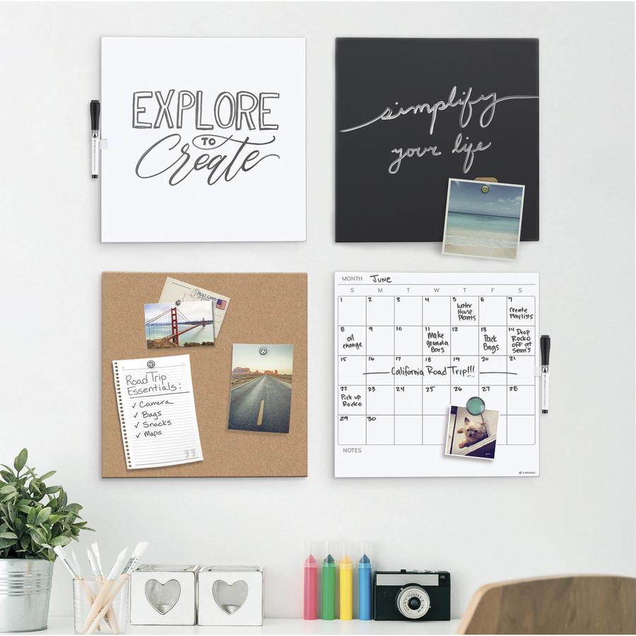 U Brands Magnetic Chalkboard - 14.67" Height x 14" Width - Black Painted Steel Surface - Square - Horizontal - 1 Each