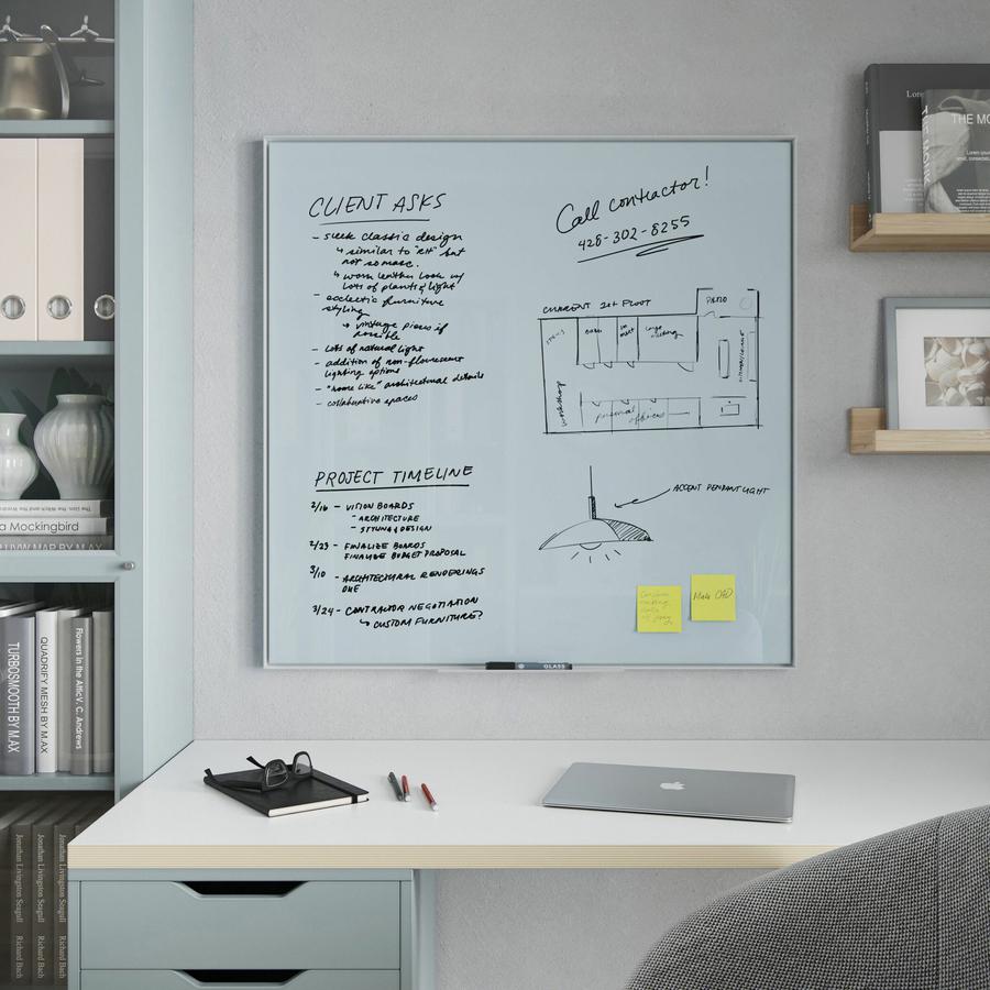 U Brands Frosted Glass Dry Erase Board - 35" (2.9 ft) Width x 35" (2.9 ft) Height - Frosted White Tempered Glass Surface - White Aluminum Frame - Square - Horizontal/Vertical - 1 Each