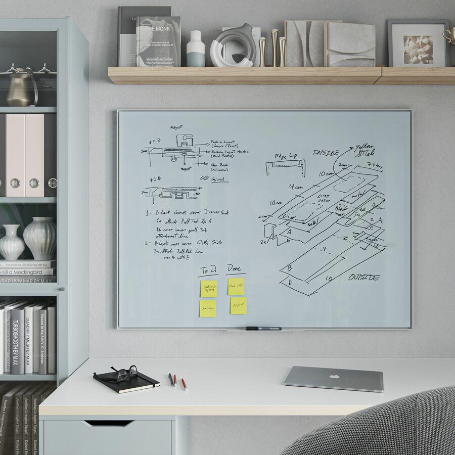 U Brands Frosted Glass Dry Erase Board - 35" (2.9 ft) Width x 47" (3.9 ft) Height - Frosted White Tempered Glass Surface - White Aluminum Frame - Rectangle - Horizontal/Vertical - 1 Each