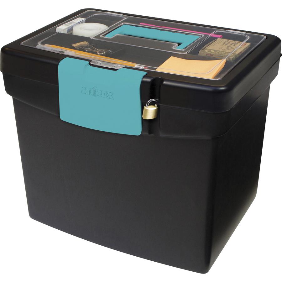 Storex File Storage Box with XL Storage Lid - External Dimensions: 10.9" Length x 13.3" Width x 11" Height - 30 lb - Media Size Supported: Letter 8.50" x 11" - Clamping Latch Closure - Plastic - Black
