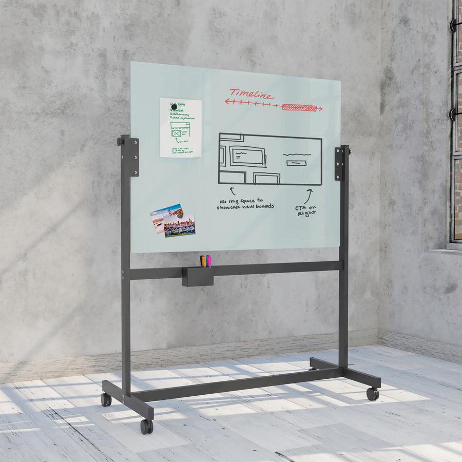 U Brands Magnetic Glass Dry Erase Board Rolling Easel - 35" (2.9 ft) Width x 47" (3.9 ft) Height - Frosted White Tempered Glass Surface - Rectangle - Horizontal - Floor Standing, Portable - Magnetic -