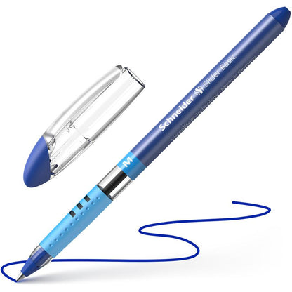 Schneider Slider Basic Medium Ballpoint Pen - Medium Pen Point - 1 mm Pen Point Size - Blue - Transparent Rubberized, Blue Barrel - Stainless Steel Tip - 10 / Pack