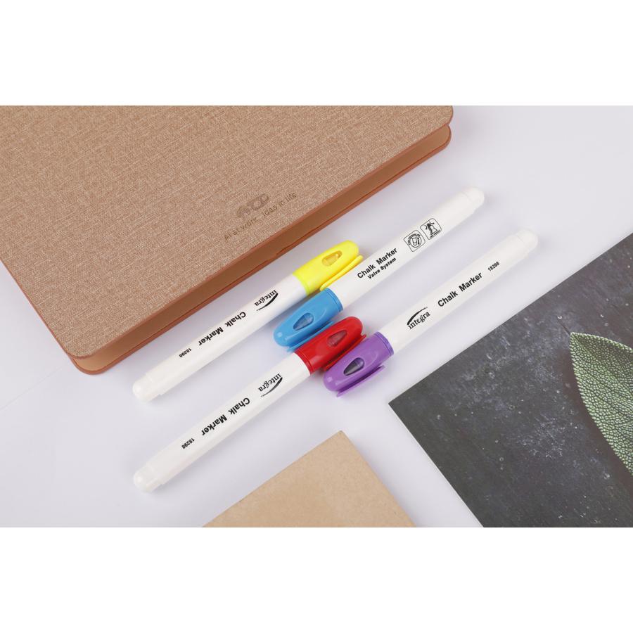 Integra Chalk Ink Markers - Bullet Marker Point Style - Blue, Purple, Red, Yellow Chalk-based Ink - 4 / Set