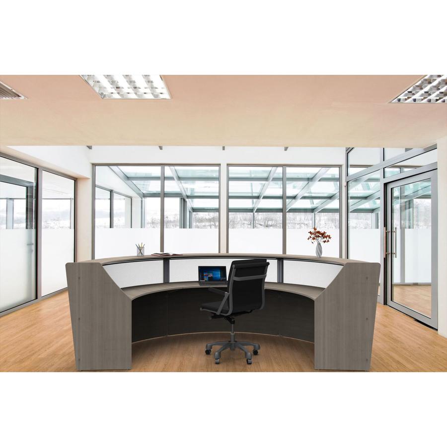 Linea Italia 3-Unit Curved Reception Desk - 11.9 ft x 71" x 46" - Material: Thermofused Laminate (TFL) - Finish: Ash, Clear