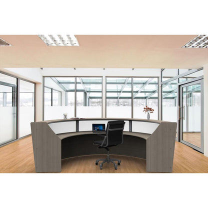 Linea Italia 3-Unit Curved Reception Desk - 11.9 ft x 71" x 46" - Material: Thermofused Laminate (TFL) - Finish: Ash, Clear