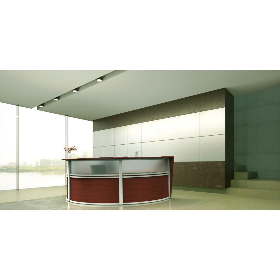 Linea Italia 3-Unit Curved Reception Desk - 11.9 ft x 71" x 46" - Material: Thermofused Laminate (TFL) - Finish: Mocha, Clear