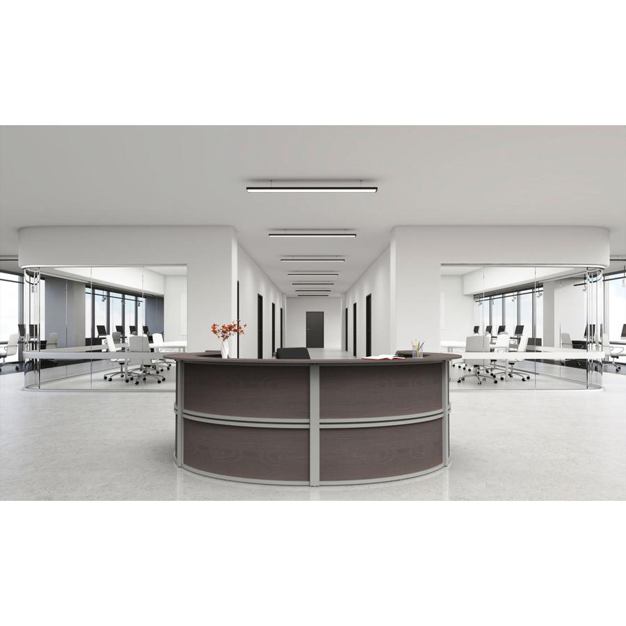 Linea Italia 4-Unit Curved Reception Desk - 11.8 ft x 107" x 46" - Material: Thermofused Laminate (TFL) - Finish: Mocha
