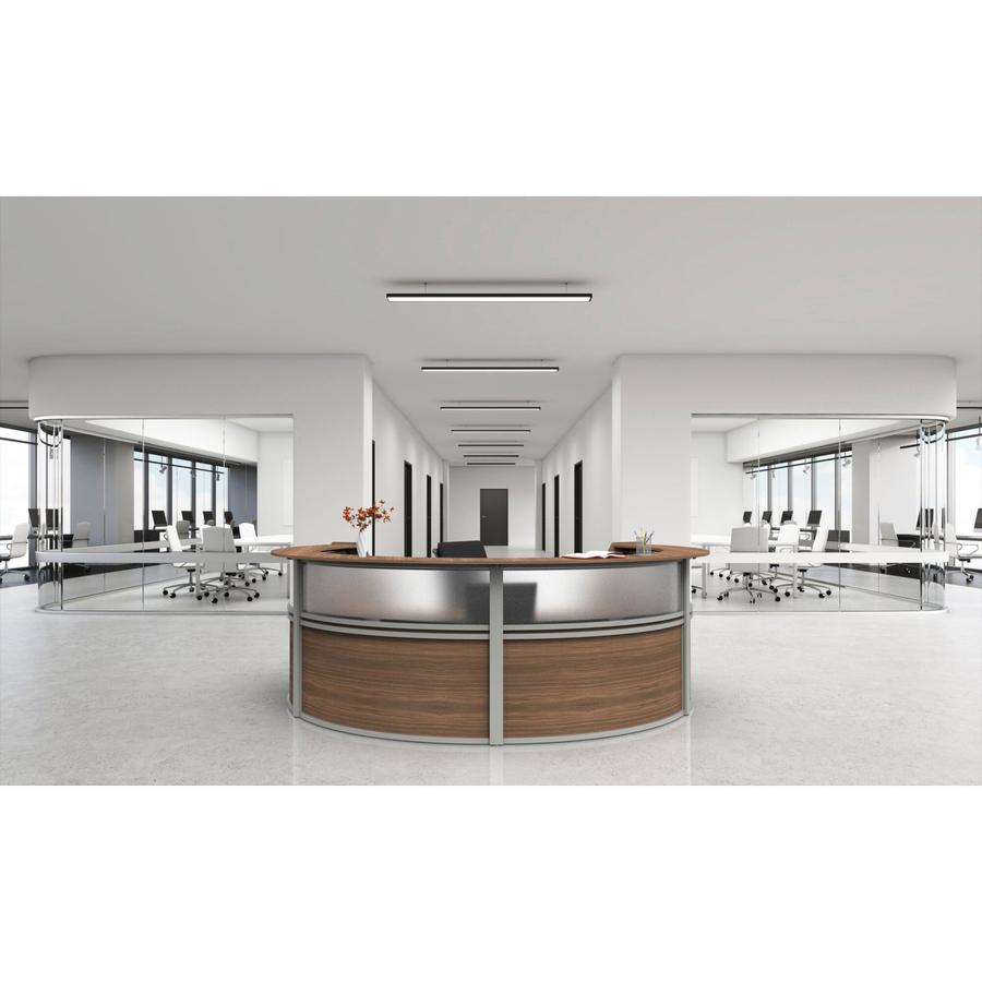 Linea Italia 4-Unit Curved Reception Desk - 11.8 ft x 107" x 46" - Material: Thermofused Laminate (TFL) - Finish: Walnut, Clear