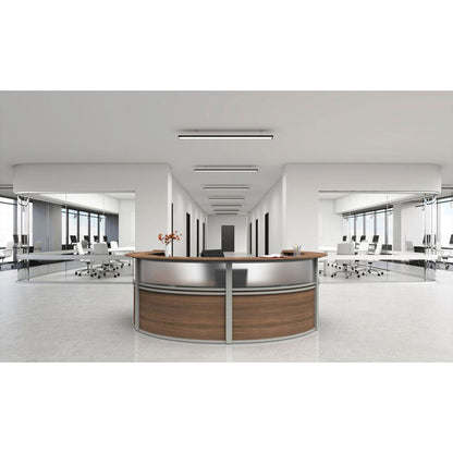 Linea Italia 4-Unit Curved Reception Desk - 11.8 ft x 107" x 46" - Material: Thermofused Laminate (TFL) - Finish: Walnut, Clear