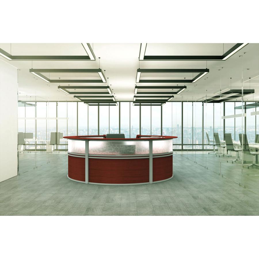 Linea Italia 5-Unit Curved Reception Desk - 11.8 ft x 11.1 ft x 46" - Material: Thermofused Laminate (TFL) - Finish: Cherry, Clear