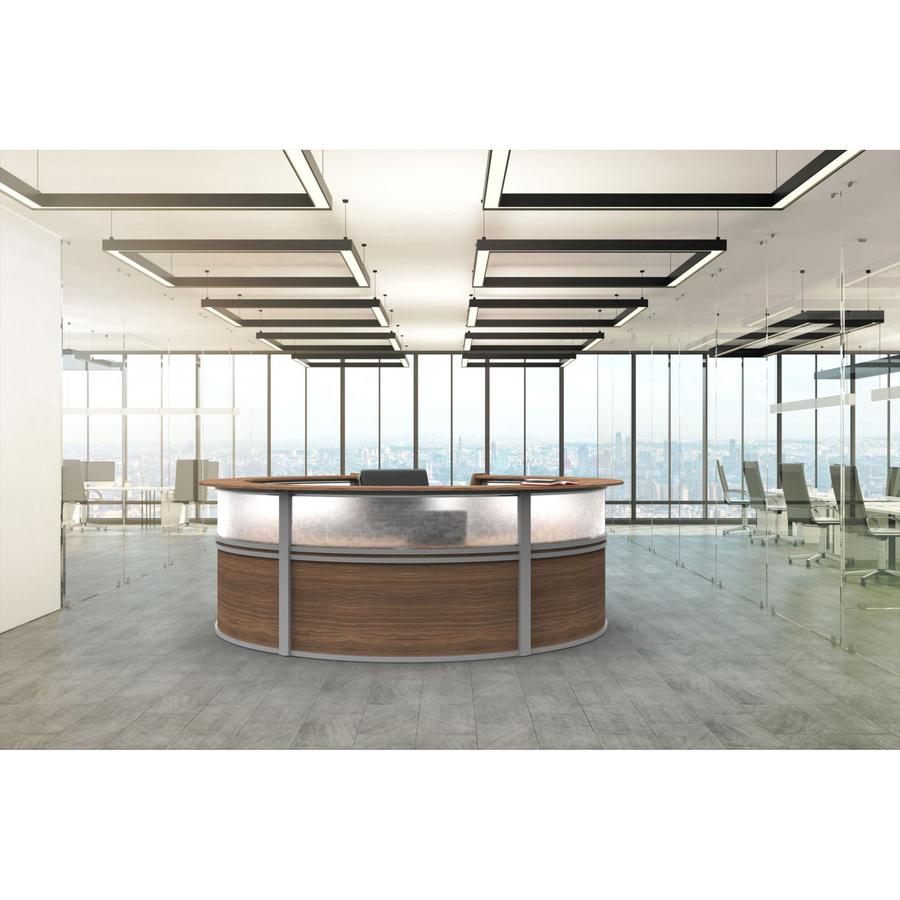 Linea Italia 5-Unit Curved Reception Desk - 11.8 ft x 11.1 ft x 46" - Material: Thermofused Laminate (TFL) - Finish: Walnut, Clear