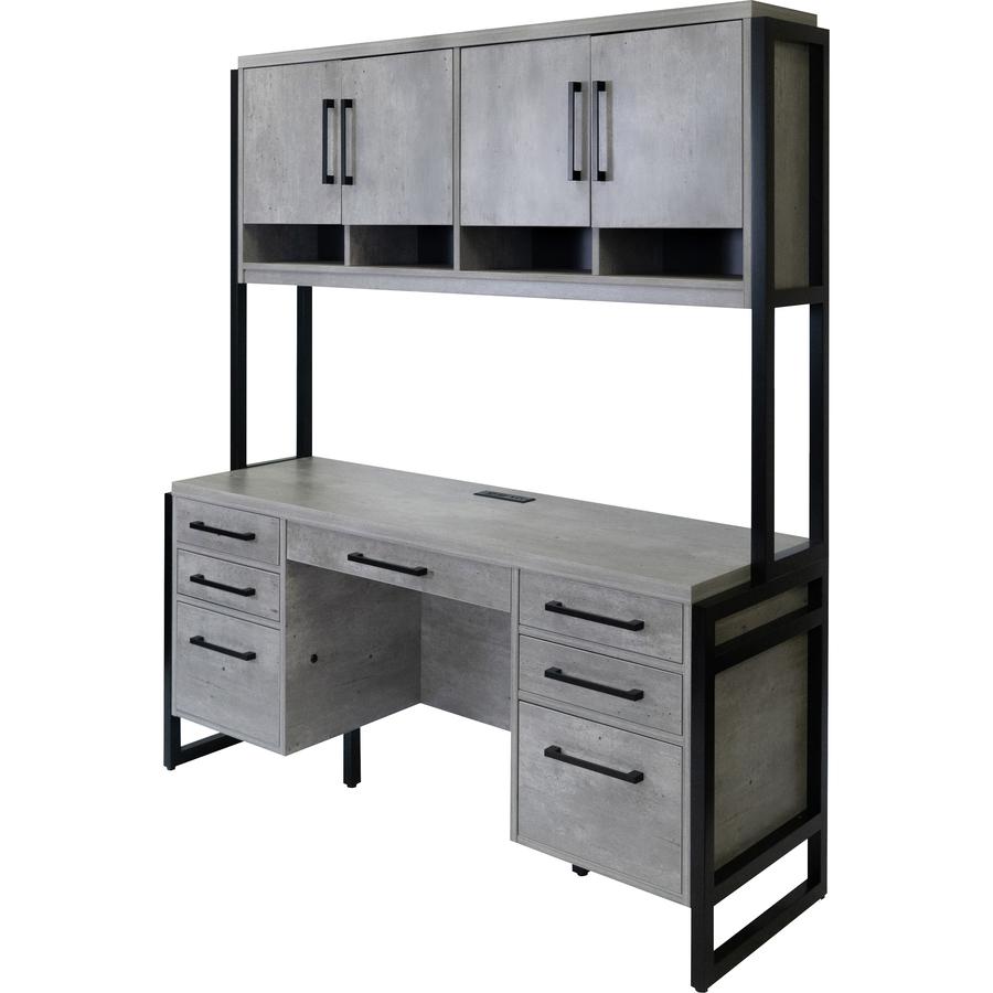 Mason Modern Wood Laminate Hutch With Wood Doors,Concrete Gray