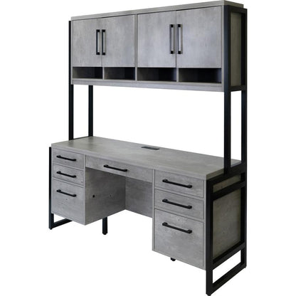 Mason Modern Wood Laminate Hutch With Wood Doors,Concrete Gray