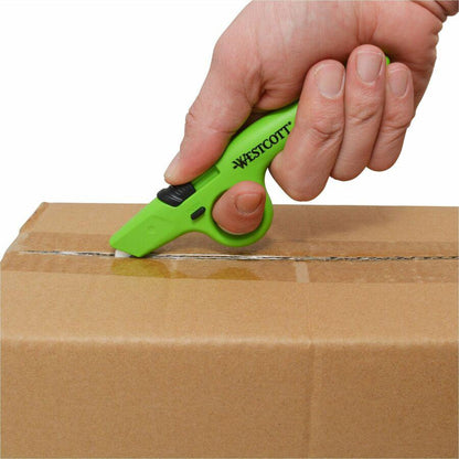 Westcott Non-Replaceable Finger Loop Safety Cutter - Ceramic Blade - Retractable, Lock Off Switch, Durable - Acrylonitrile Butadiene Styrene (ABS) - Green - 1 Each