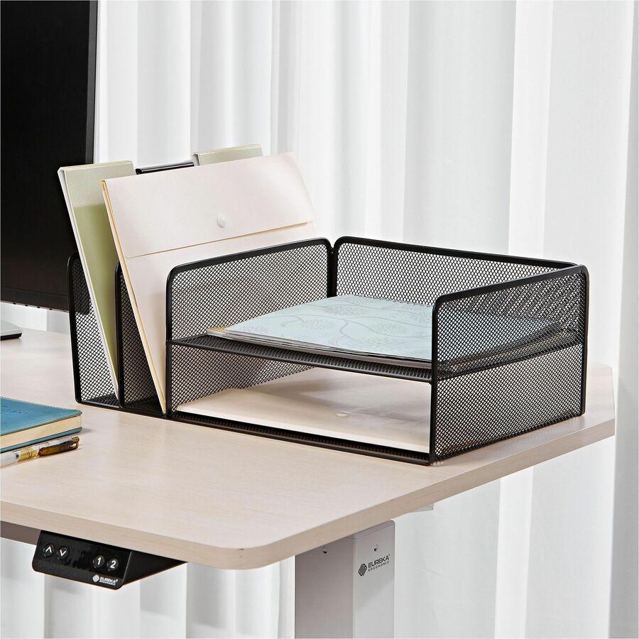 Lorell 4-Tier File Organizer - 4 Tier(s) - Horizontal/VerticalDesktop - Black - Steel Mesh - 1 Each