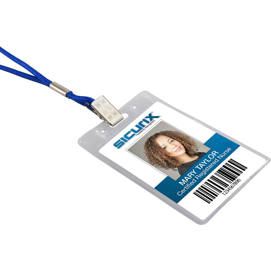 SICURIX ID Badge Holder - Vertical - 2.4" x 3.4" x - Vinyl - 12 / Pack - Clear