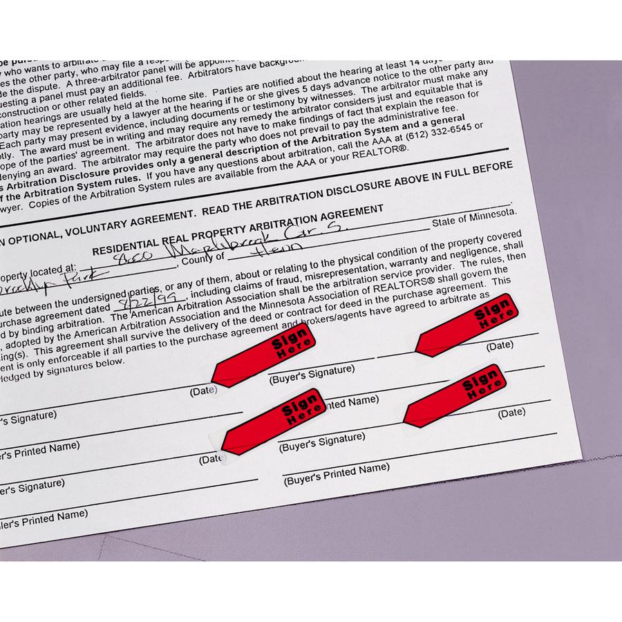 Post-it&reg; Arrow Message Flags - 80 x Red - 1/2" x 1 3/4" - Arrow, Rectangle - Unruled - "SIGN HERE" - Red - Removable, Self-adhesive - 80 / Pack