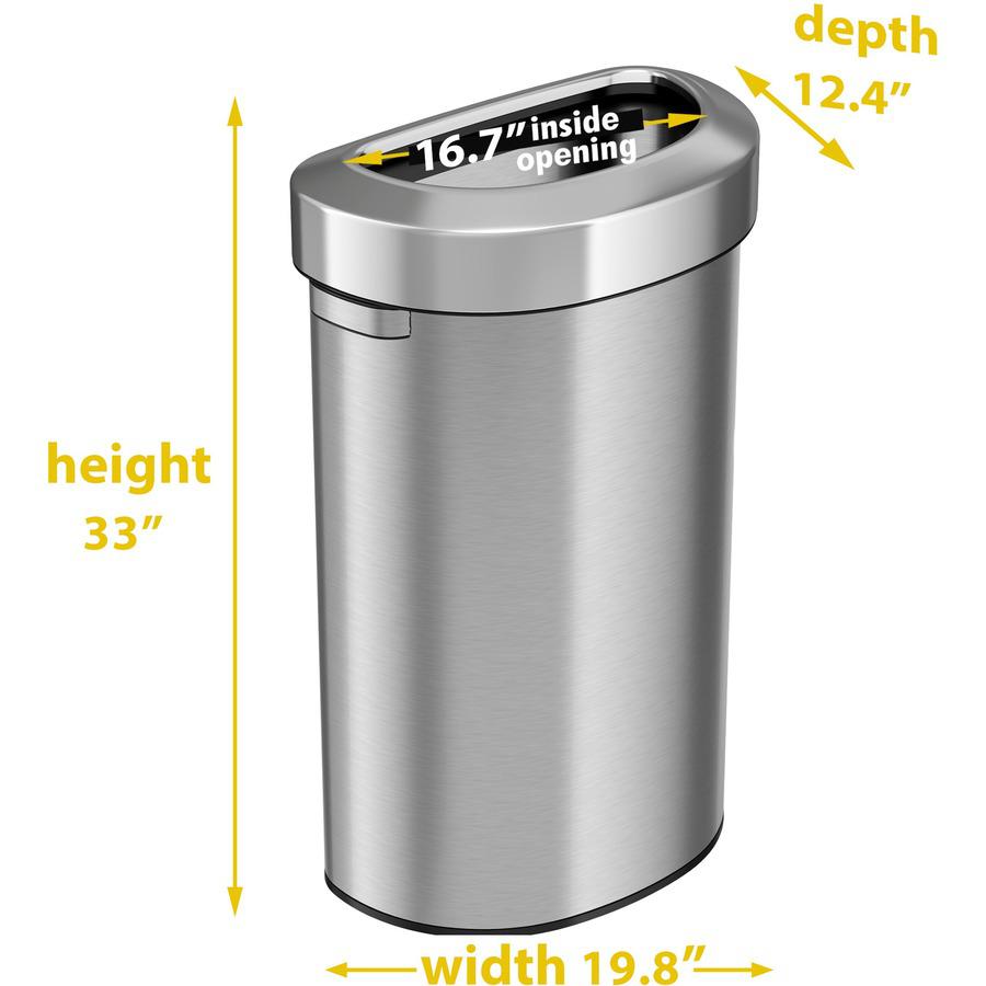 HLS Commercial Semi-Round Open Top Trash Can - 23 gal Capacity - Half-round - Fingerprint Proof, Smudge Resistant, Durable, Handle - 33" Height x 12.4" Width x 19.8" Depth - Stainless Steel - Silver -