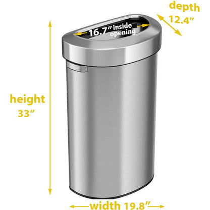 HLS Commercial Semi-Round Open Top Trash Can - 23 gal Capacity - Half-round - Fingerprint Proof, Smudge Resistant, Durable, Handle - 33" Height x 12.4" Width x 19.8" Depth - Stainless Steel - Silver -
