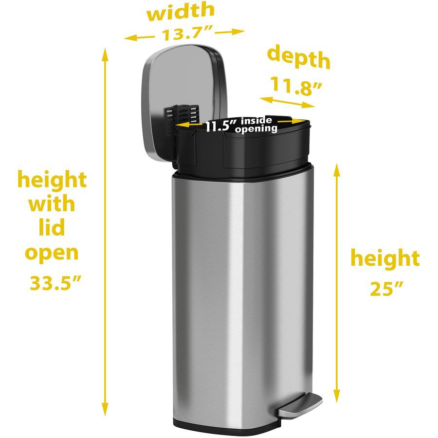 HLS Commercial Stainless Steel Soft Step Trash Can - 8 gal Capacity - Fire Resistant - Smooth, Pedal Control, Fingerprint Resistant, Smudge Resistant, Lid Locked, Rubber Feet, Handle, Non-skid, Remova