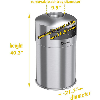 HLS Commercial 50-Gallon Dual Side-Entry Trash Can - 50 gal Capacity - Round - Durable, Compact, Smudge Resistant, Ash Pan, Fingerprint Proof - 40.2" Height x 21.7" Width x 21.7" Depth - Stainless Ste