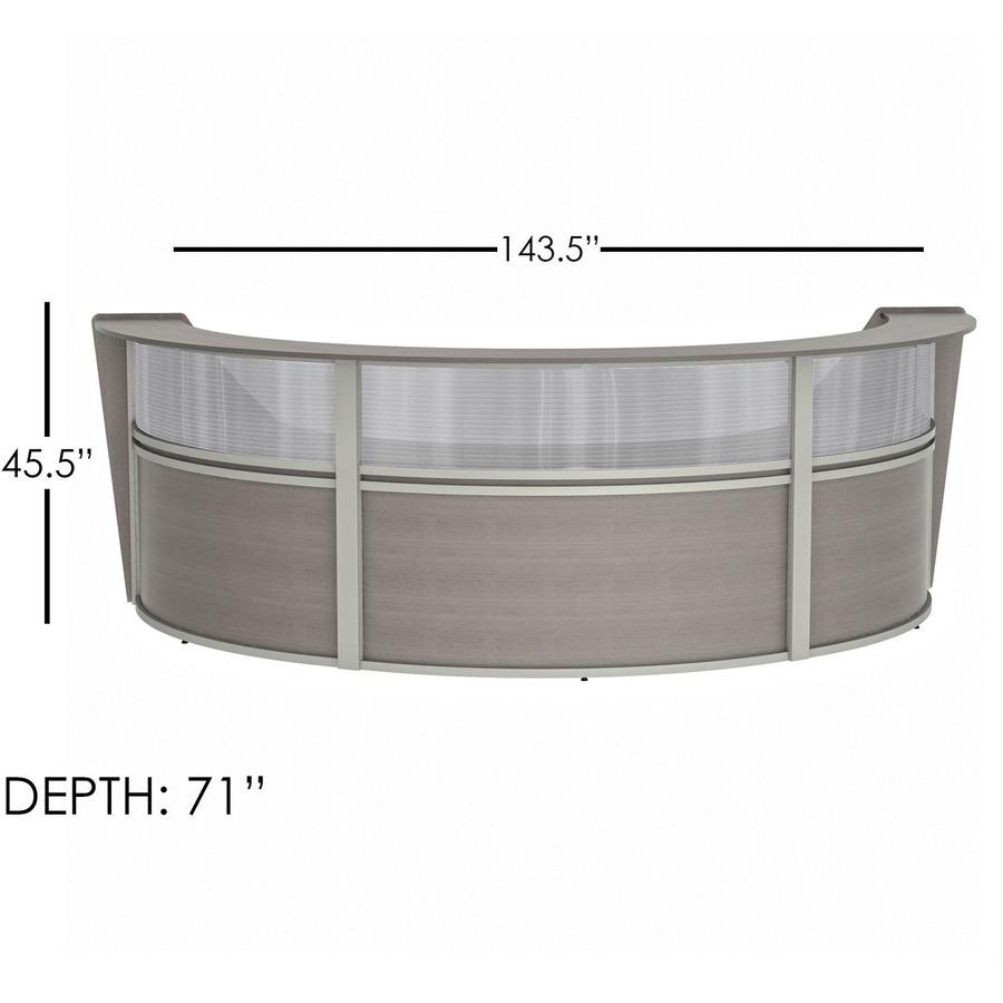 Linea Italia 3-Unit Curved Reception Desk - 11.9 ft x 71" x 46" - Material: Thermofused Laminate (TFL) - Finish: Ash, Clear