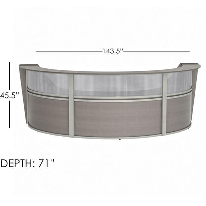Linea Italia 3-Unit Curved Reception Desk - 11.9 ft x 71" x 46" - Material: Thermofused Laminate (TFL) - Finish: Ash, Clear