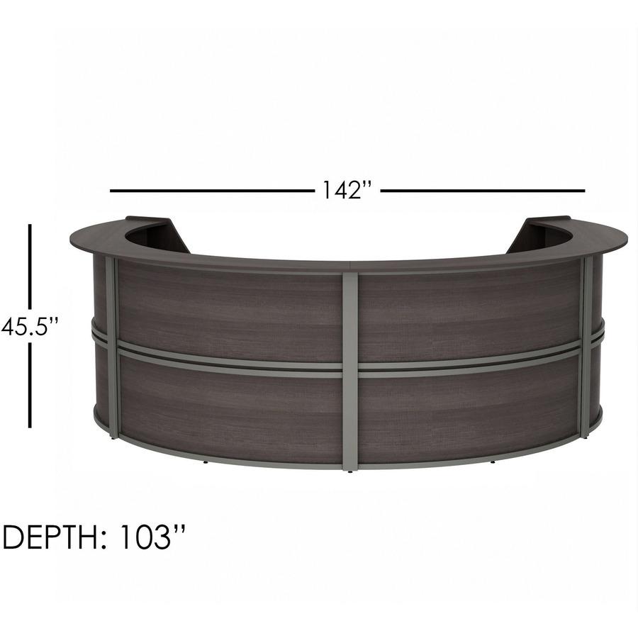 Linea Italia 4-Unit Curved Reception Desk - 11.8 ft x 107" x 46" - Material: Thermofused Laminate (TFL) - Finish: Mocha
