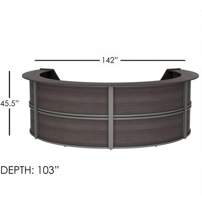 Linea Italia 4-Unit Curved Reception Desk - 11.8 ft x 107" x 46" - Material: Thermofused Laminate (TFL) - Finish: Mocha