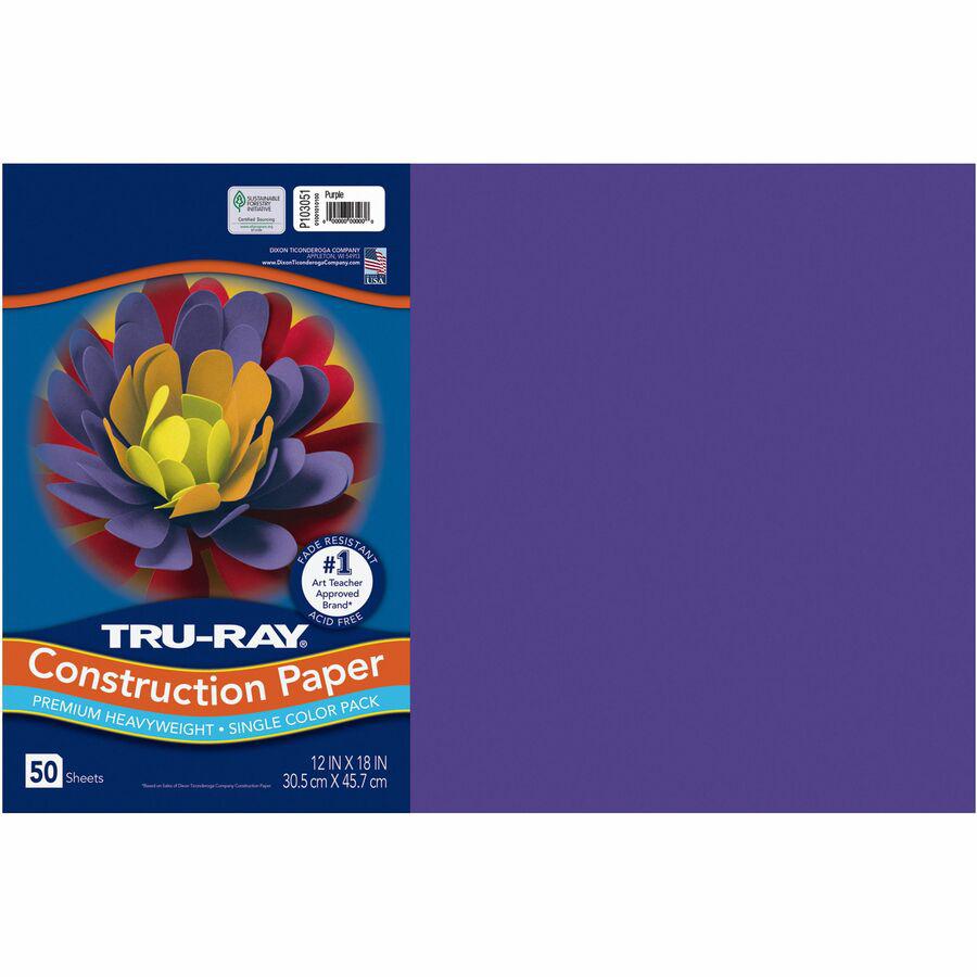 Tru-Ray Heavyweight Construction Paper - Art x 12"Width x 18"Depth - 50 / Pack - Purple - Sulphite