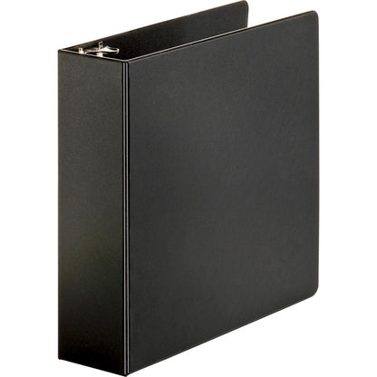 Business Source Basic Round-ring Binder - 3" Binder Capacity - Letter - 8 1/2" x 11" Sheet Size - 3 x Round Ring Fastener(s) - Inside Front & Back Pocket(s) - Vinyl - Black - 1.20 lb - Exposed Rivet,