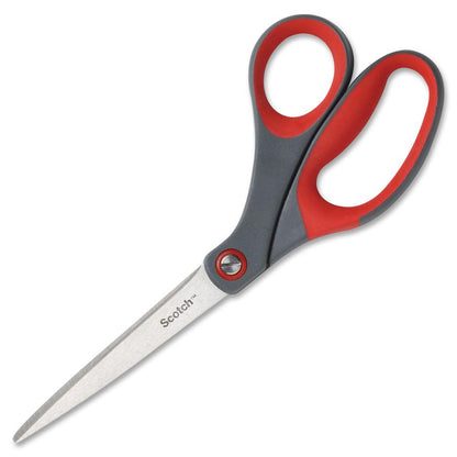 Scotch Precision Scissors - Bent Handles - 8" Overall Length - Left/Right - Stainless Steel - Red, Gray - 1 Each