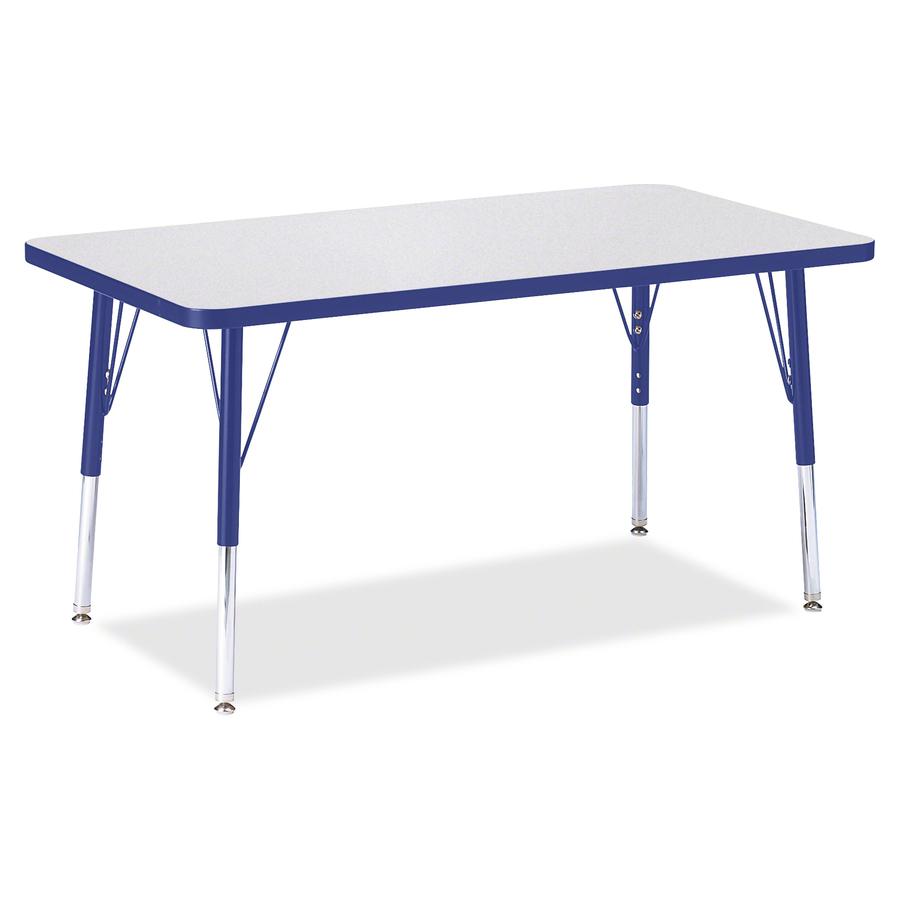 Jonti-Craft Berries Elementary Height Gray Top Rectangular Table - Gray Rectangle, Laminated Top - Four Leg Base - 4 Legs - Adjustable Height - 15" to 24" Adjustment - 36" Table Top Length x 24" Table