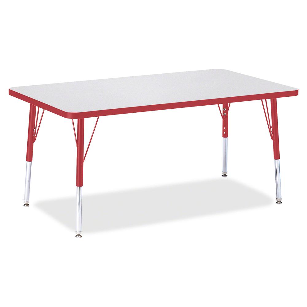 Jonti-Craft Berries Elementary Height Gray Top Rectangular Table - Gray Rectangle, Laminated Top - Four Leg Base - 4 Legs - Adjustable Height - 15" to 24" Adjustment - 48" Table Top Length x 30" Table