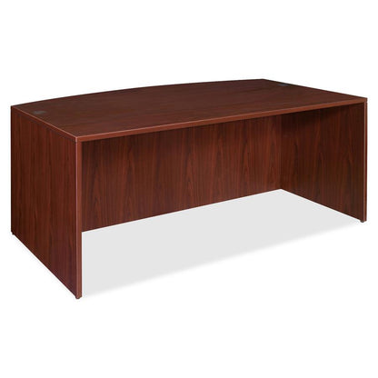 Lorell Essentials Series Bowfront Desk Shell - 70.9" x 41.4" x 1" x 29.5" - Finish: Laminate, Mahogany - Grommet, Modesty Panel, Durable, Adjustable Feet