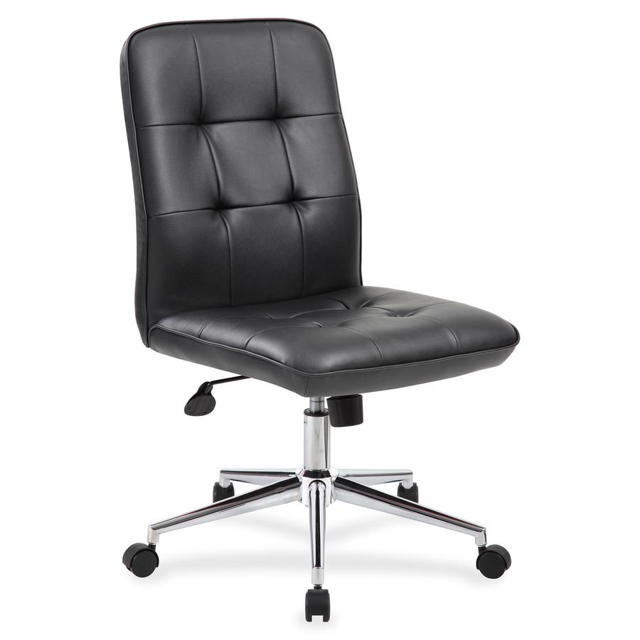 Boss Modern B330 Task Chair - Black Vinyl Seat - Chrome, Black Chrome Frame - 5-star Base - Black - 1 Each