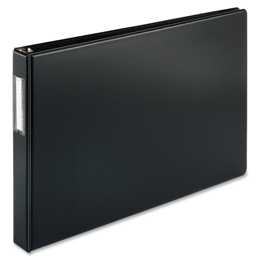 Business Source Tabloid-size Round Ring Reference Binder - 1" Binder Capacity - Tabloid - 11" x 17" Sheet Size - Round Ring Fastener(s) - Black - Recycled - Durable, Label Holder - 1 Each