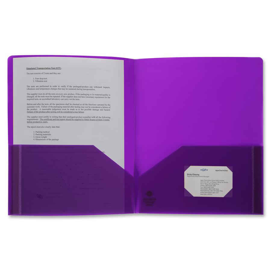 Business Source Letter Portfolio - 8 1/2" x 11" - 30 Sheet Capacity - 2 Pocket(s) - Purple - 1 Each