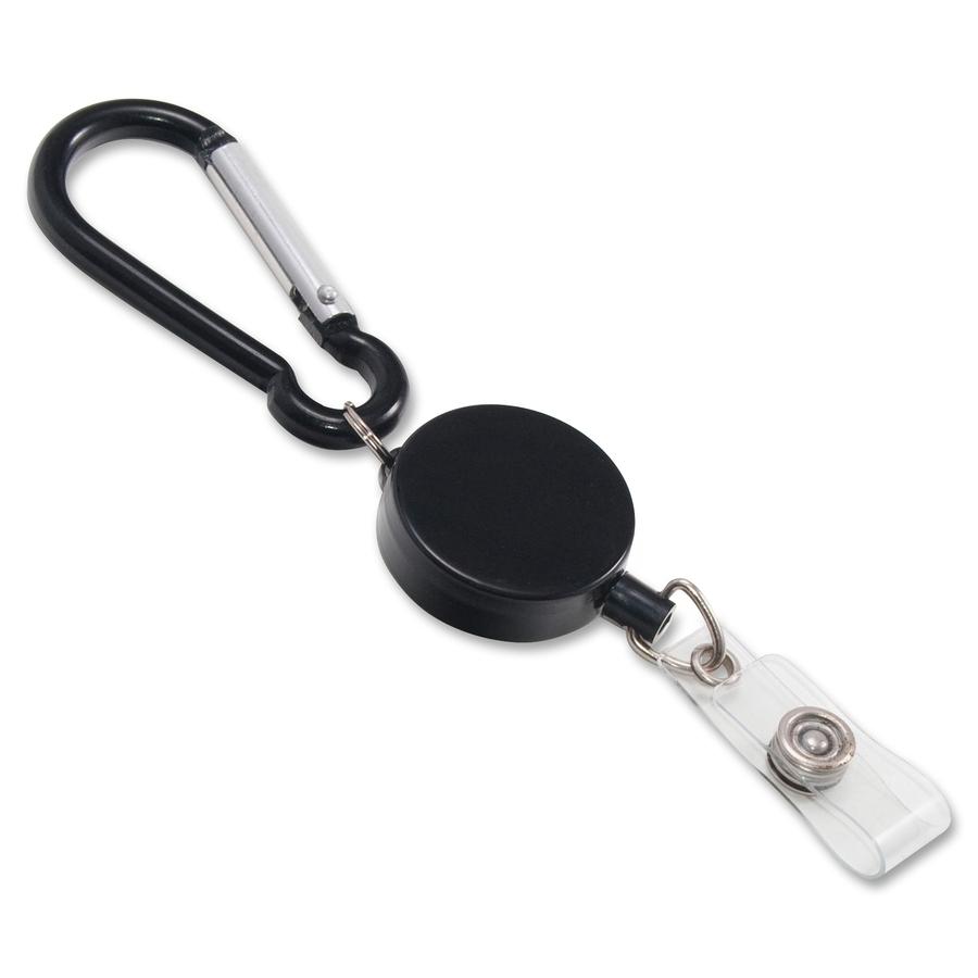Advantus Metal Badge Reel/Carabiner Set - Nylon, Metal - 5 / Pack - Black