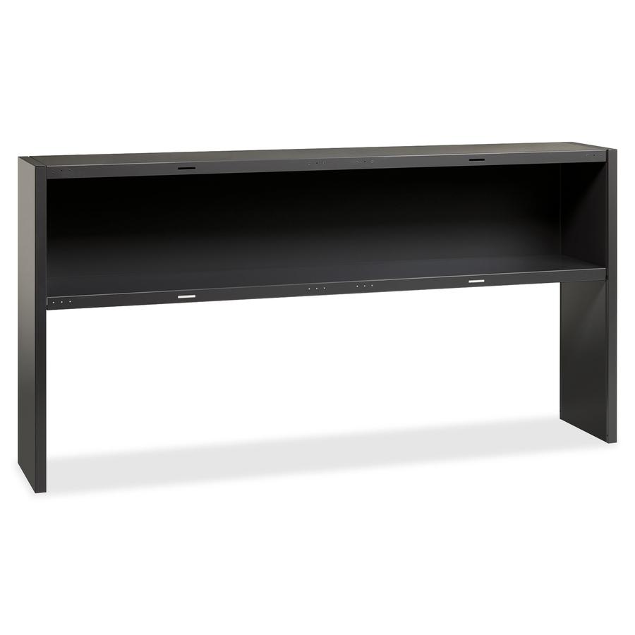 Lorell Fortress Modular Series Stack-on Hutch - 72" - Material: Steel - Finish: Charcoal - Grommet, Cord Management