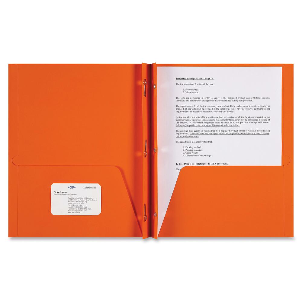Sparco Letter Pocket Folder - 8 1/2" x 11" - 3 x Double Prong Fastener(s) - 2 Internal Pocket(s) - Orange - 25 / Box