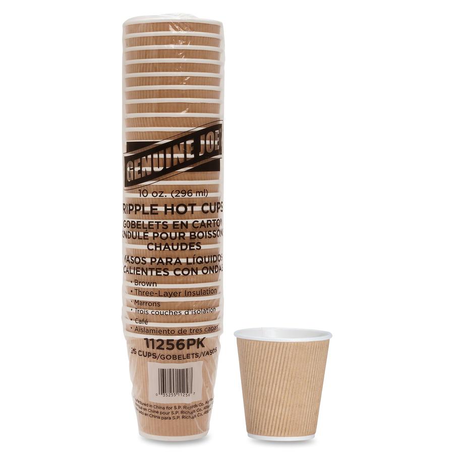 Genuine Joe 10 oz Rippled Hot Cups - 25.0 / Pack - 5 / Bundle - Brown - Hot Drink, Beverage