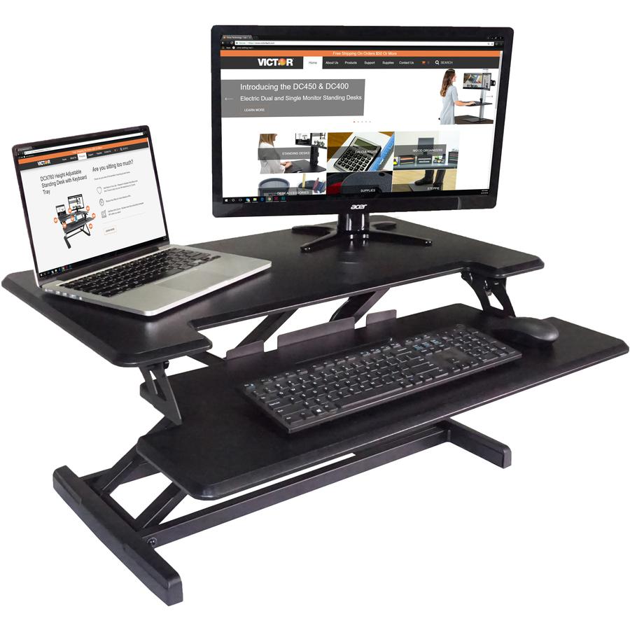 Victor High Rise Height Adjustable Compact Standing Desk with Keyboard Tray - 19" Height x 32.5" Width x 18" Depth - Standing Desk Converter - Compact for 24" Standard Desk or Table - Wood, Laminate,