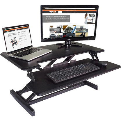 Victor High Rise Height Adjustable Compact Standing Desk with Keyboard Tray - 19" Height x 32.5" Width x 18" Depth - Standing Desk Converter - Compact for 24" Standard Desk or Table - Wood, Laminate,