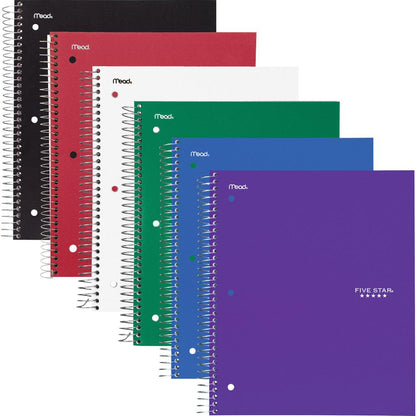 Mead Five Star Subject Spiral Notebook - 3 Subject(s) - 150 Sheets - 300 Pages - Wire Bound - 3 Hole(s) - 11" x 8 1/2" - AssortedPlastic, Paperboard Cover - Water Resistant, Bleed Resistant, Perforate