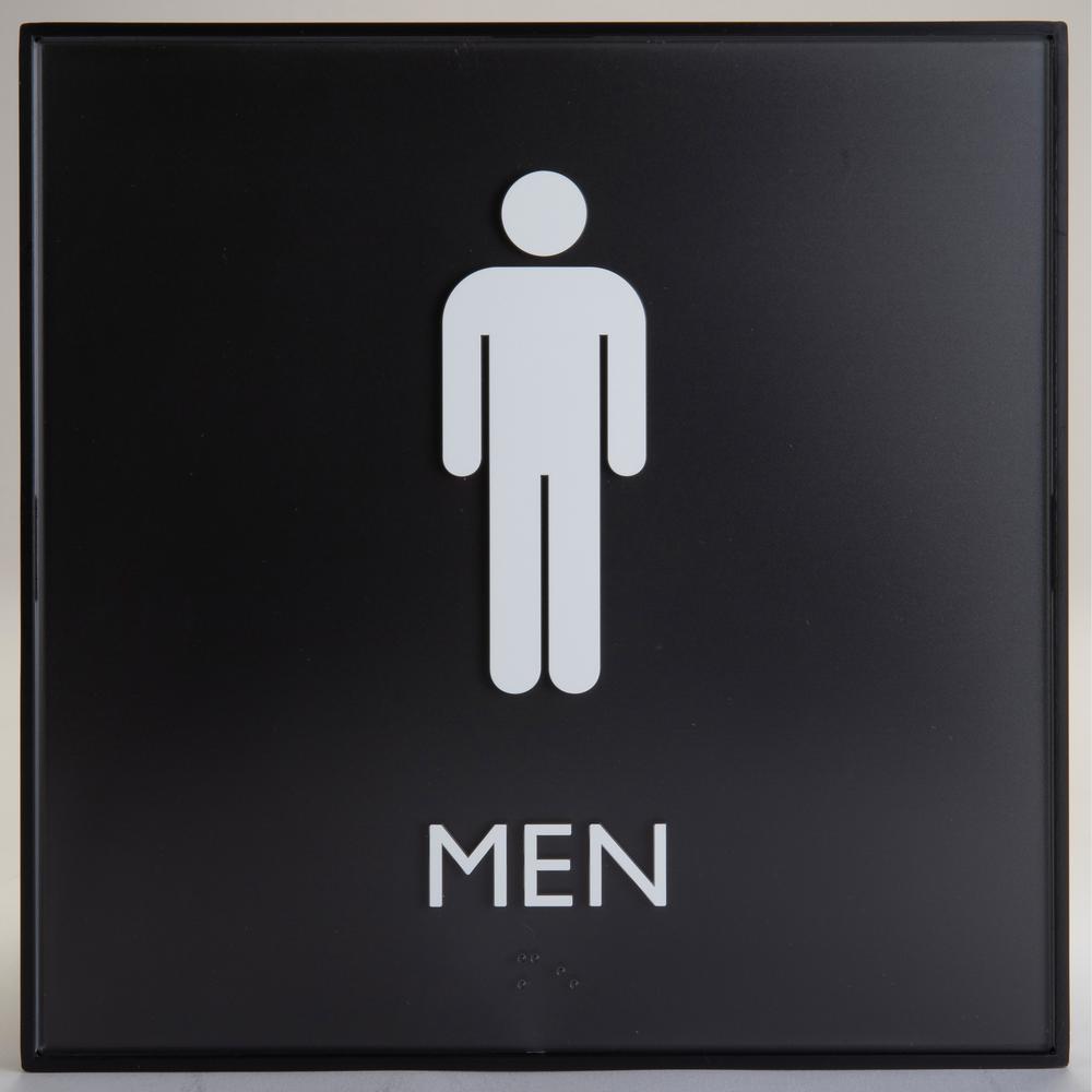 Lorell Men's Restroom Sign - 1 Each - Men, Toilette Men Print/Message - 8" Width x 8" Height - Square Shape - Surface-mountable - Easy Readability, Injection-molded - Restroom, Architectural - Plastic