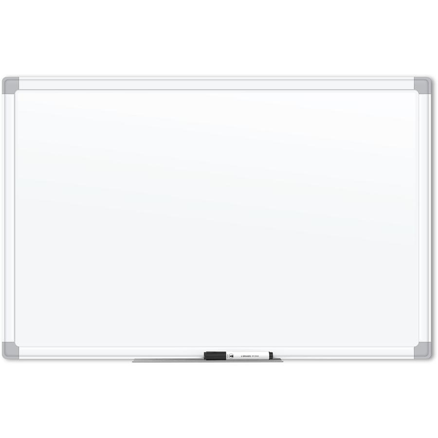 U Brands White Aluminum Framed Magnetic Porcelain Steel Board, 48" X 36" - 48" (4 ft) Width x 36" (3 ft) Height - White Porcelain Steel Surface - White Aluminum Frame - Rectangle - Horizontal/Vertical