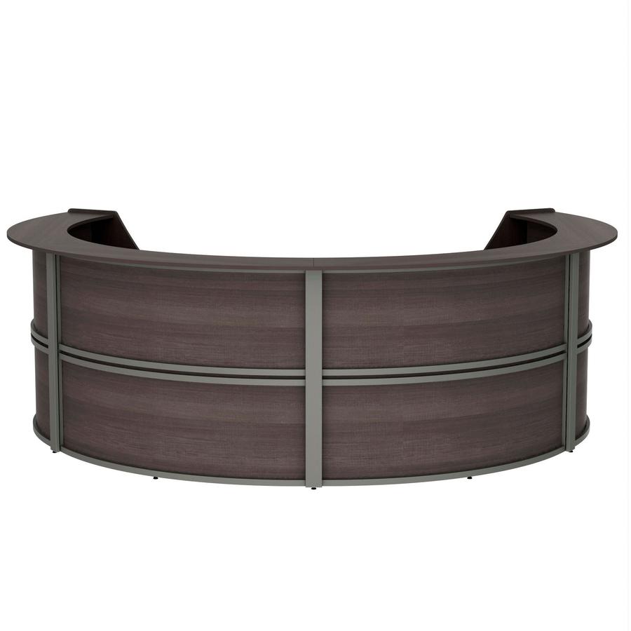 Linea Italia 4-Unit Curved Reception Desk - 11.8 ft x 107" x 46" - Material: Thermofused Laminate (TFL) - Finish: Mocha